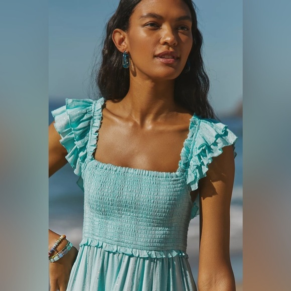 NWT PQ Swim Square-Neck Ruffled Smocked Mini Dress - Picture 2 of 3